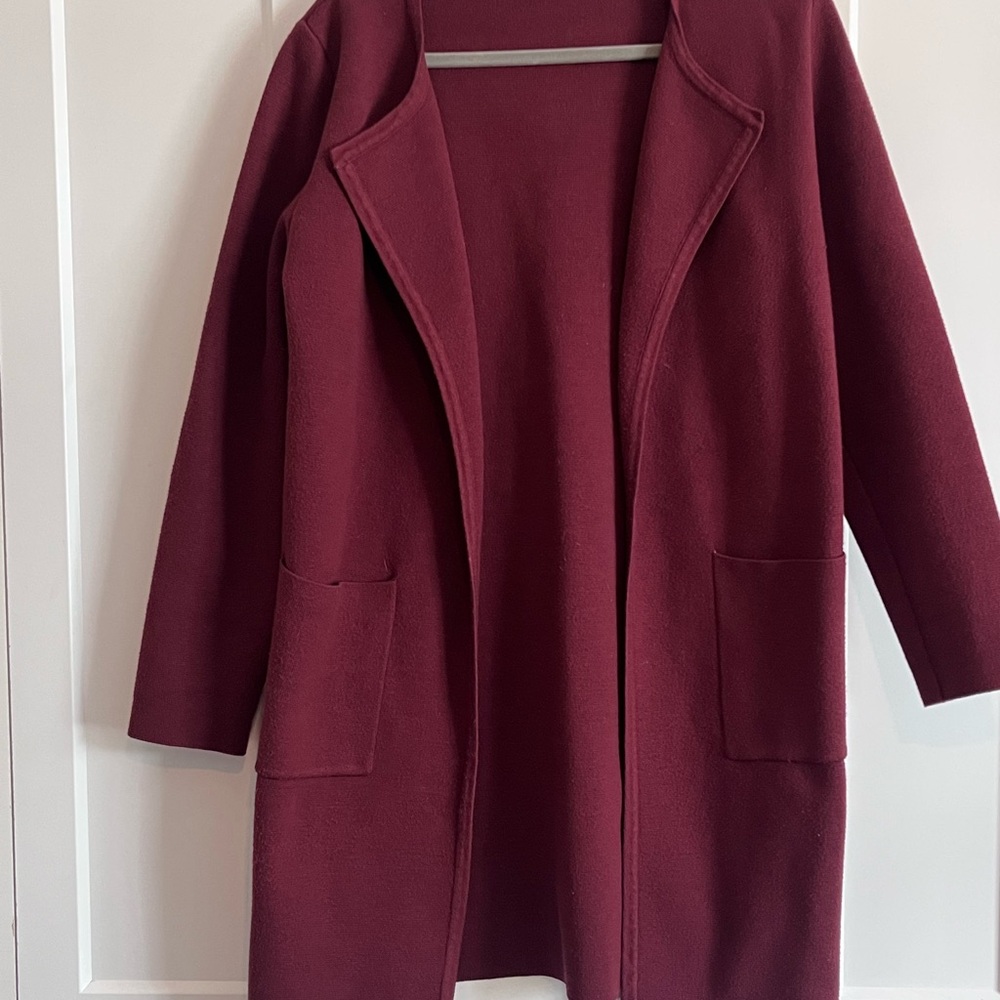 Red Oversized Knit Cardigan with Lapel Collar